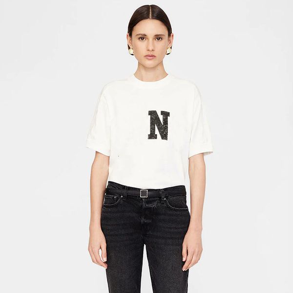 

24 summer new classic designer tshirts letters sand dot print white tees cotton women short-sleeved t-shirt, Khaki