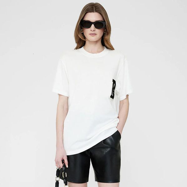 

Embroidered t-shirts loose white women designer round neck tees fashion pure cotton soft pullover tops, Black