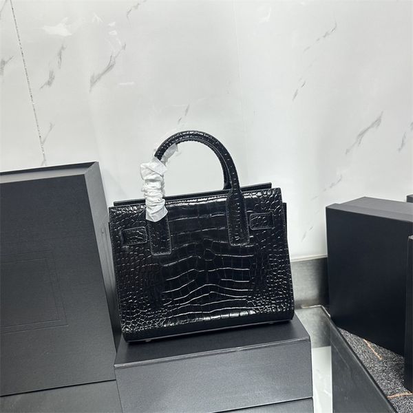 

sac de jour Handbags Tote bag women Large capacity Genuine Classic vintage Nobel Designer bags Crocodile Goat leather 22cm 26cm Purse YB118, 22cm burgundy