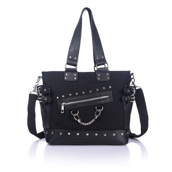 

halloween bag tote bag womens tote bag summer new canvas riveted bag advanced sense large capacity allmatching shoulder bag, Black