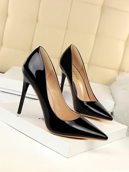 

Women shoes Point Toe Stiletto Heeled Court Pumps 7.2 Pump Patent Shoes evening dress shoes, Black