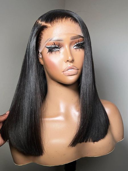 

13X4 Front Human Hair Transparent Lace Frontal Wigs For Black Women Short Bob Multiple Remy Straight Natural Wig, Red