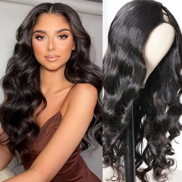 

V Wig Human Hair, Body Wave U Part Wigs, No Leave Out Glueless Brazilian Remy Hair Wigs for Women 2024, Purple