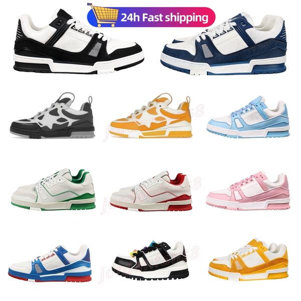 

New Designer Trainer Shoes Sneakers Men Women Low Black Baby Blue White Navy Orange Green Tour Yellow Pink Brown Winter Mens Trendy Tennis Outdoor Jogging Walking, Deepbrown
