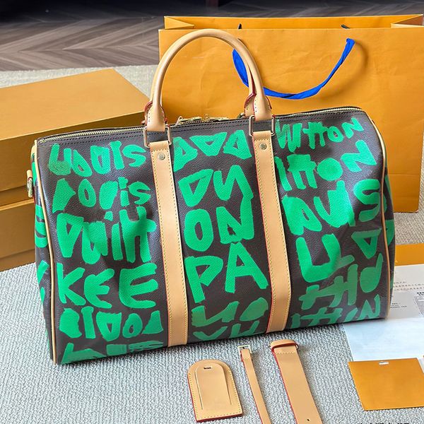 

Designer Coated Canvas Graffiti Keepall 45 Duffel Bag French Brand L wers Pattern Printed Men Lage Tote Handbag Women Outdoor Airport Travelg Bags, Green graffiti