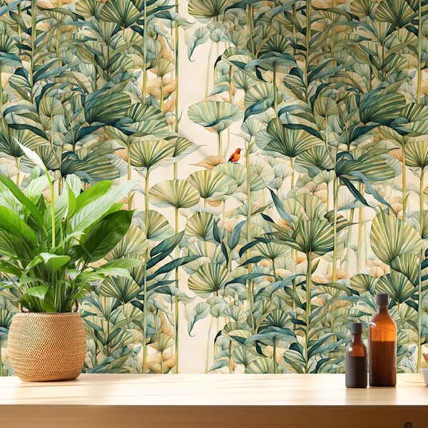

Cross-border wallpaper Green plant flower pattern retro personality watercolor lavender style waterproof moisture-proof home decoration Retro Style Home Decor, Green plants and flowers