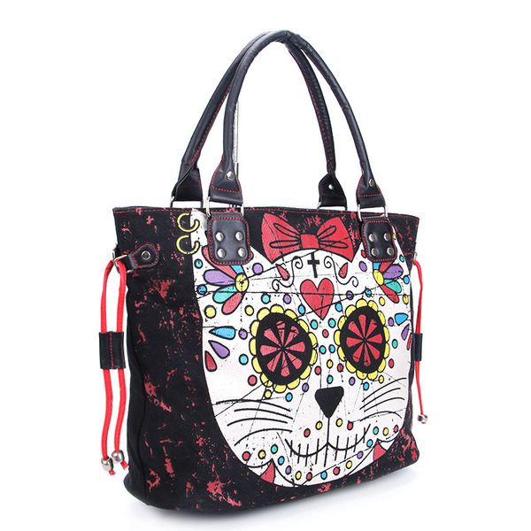 

Halloween bag canvas large capacity Tote handbag Women summer new niche personality print trend underarm women bag, Black