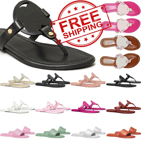 

free shipping designer miller sandal slide clog metallic leather Luxury slippers womens white black patent yellow pink Silver flip flops ladies size 36-42, 12 brown slippers