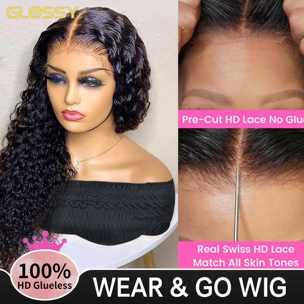 

Deep Wave Glueless Wig Human Hair Ready To Wear And Go Preplucked For Women Precut 13X6 Hd Frontal Curly Lace Front Wigs On Sale, Black