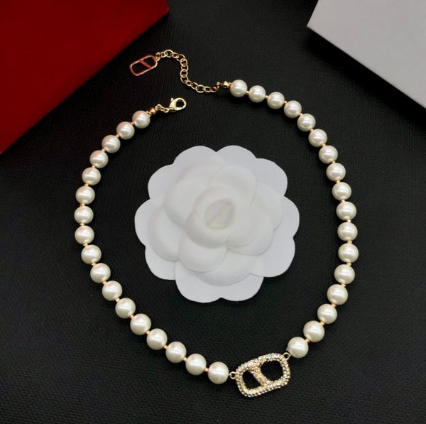 

Luxury Brand Women Necklace bracelet Letter 18k Gold Designer Choker Chain Pearl Necklace Wedding Birthday Jewelry Gift