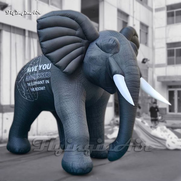2m/3m/5m Black Giant Advertising Inflatable Elephant Air Blow Up Parade Animal Mascot Model For Event Show