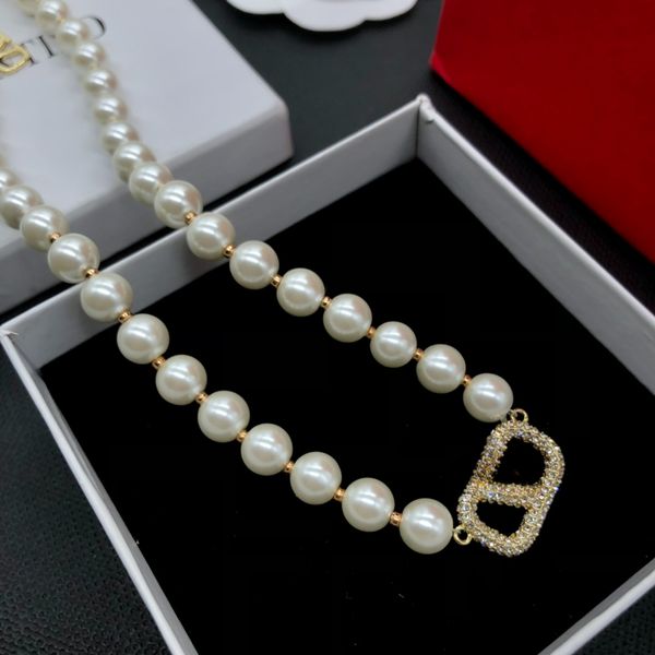 

Luxury Brand Women Necklace bracelet Letter 18k Gold Designer Choker Chain Pearl Necklace Wedding Birthday Jewelry Gift