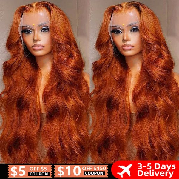 

Ginger Orange Body Wave Lace Front Wig Pre-Plucked 13x4 HD Human Hair Wigs, Blonde