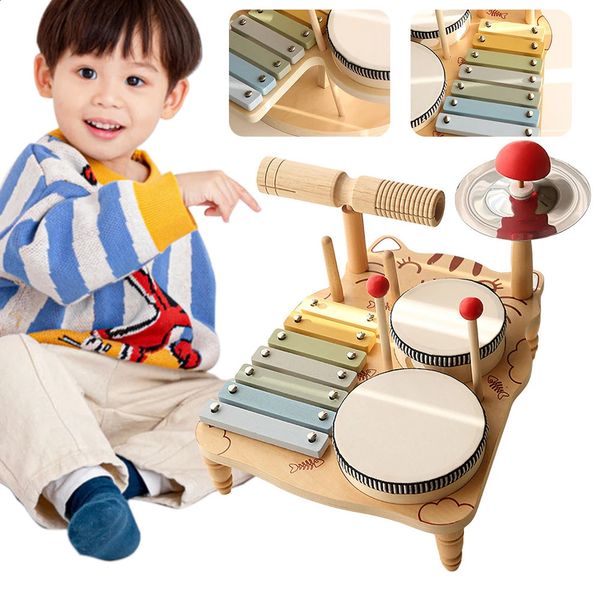 

Childrens drum early childhood education baby toys birthday gifts music instrument set xylophone tambourine 240906