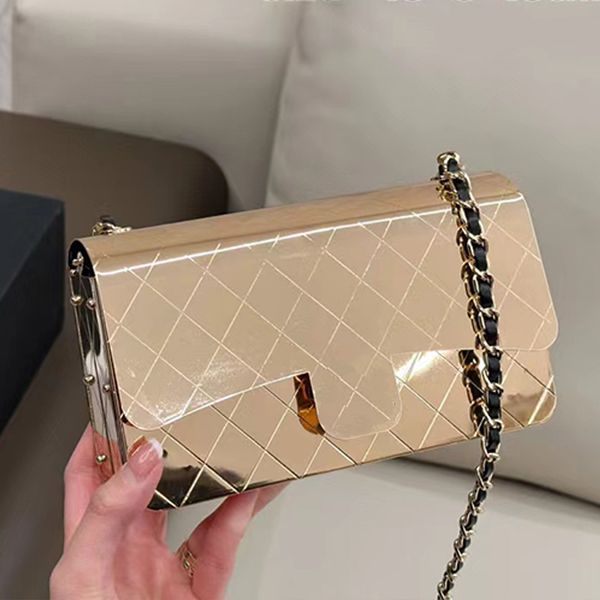

Luxury Designer Fashion Womens' Evening Frame Bags Cross Body 2024 High Quality Low-key-luxury Exquisite Temperament Celebrity Personality Women Metal Bag, Silver