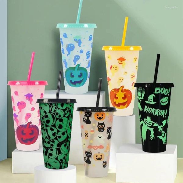 

Party Favor Halloween Plastic Cup Cool Color Changing Funny Pumpkin Bone Style Mark Single Layer Decor Kawaii Gift Trend