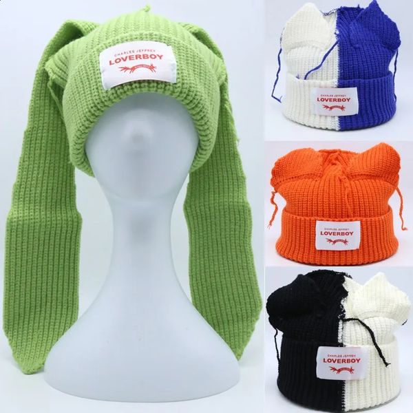 

2024 Loverboy Cat Knitted Warm Pig Ear Woolen Cute Fashion Beanies Cap Niche Hip-hop Personality Cold Hat 240910, Purple