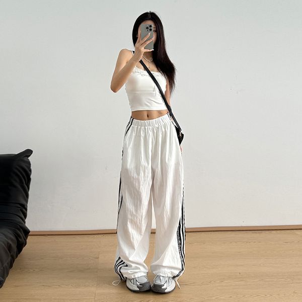 

Wide-leg female 2025 new autumn fashion western lace casual high waist pants black and white can be vertical joker pants., Pants 1