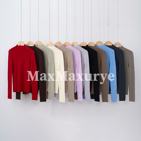 

Autumn/Winter Merino Wool Knit Coat Slim fit Solid color short jumper half turtleneck women' 100% wool sweater, Black