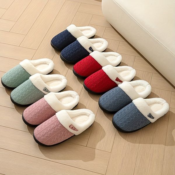 

Wholesale knitted wool Mao Mao slippers autumn and winter indoor home cotton slippers thick-soled warm plush slippers men's winter., Light beige-us 6.5-7