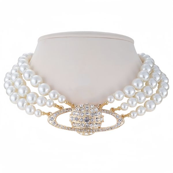 

Designer Brand Necklace Classic Saturn Women Necklace Heavy Duty Multi layer Pearl Diamond Necklace Choker Lady Party Jewelry
