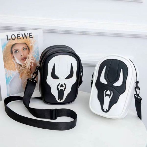 

Shoulder phone bag Halloween Skeleton Funny diagonal shoulder bag zipper vertical square tote, Black