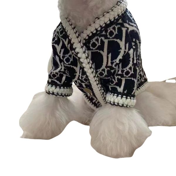 

Fashion Dog Autumn And Winter Teddy Bichon Schnauzer Pomeranian Knitted Cardigan Puppy Cat Warm Pet Clothes, Black