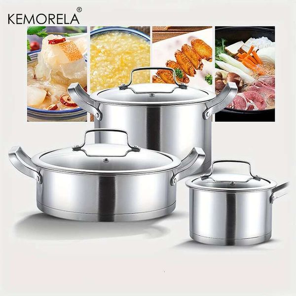 

Stainless Steel Cookware Set: Fry Soup Milk Pot, Right-Angle Steamer, Blue