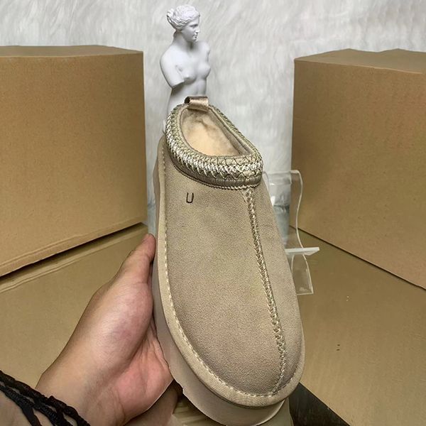 

2024 Tasman Slippers Tazz mustard seed Chestnut Sand Fur Slides Sheepskin Classic Ultra Mini Platform Boot Winter Women Men Slip-on Shoes Suede Upper Wool Fall 35-44, U4