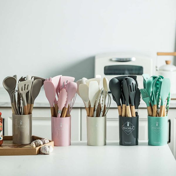 

13PCS Silicone Kitchenware Non-Stick Pan Cooking Set Kitchen Measuring Spoons Utensils Baking Tools With Storage Box, Multi