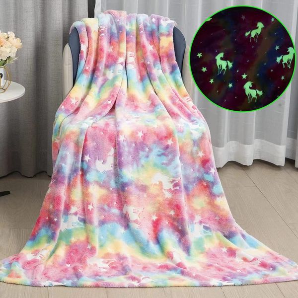 

1pc Rainbow-colored Unicorn Printed Throw Flannel Soft Sofa Couch Office Bed Camping Travelg, Multi-purpose Gift Blanket For All Season