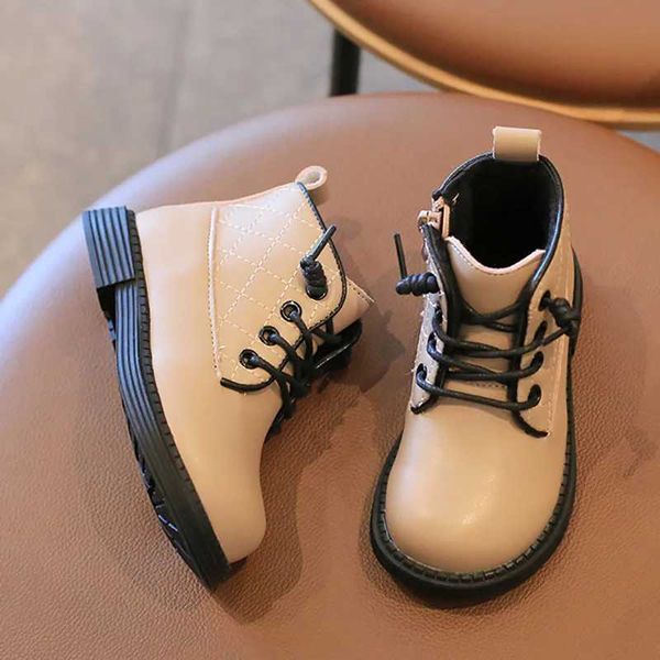 

2021 Winter Kids Lace Up Ankle Boots Platform Leather Children Girls Casual Shoes Boys Sneakers 1-8y y240912, Black