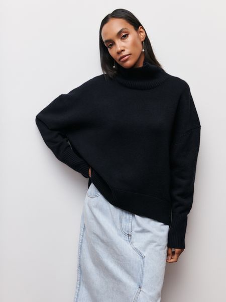 

New popular sweater European and American loose semi high neck autumn and winter Russian sweater, Rose