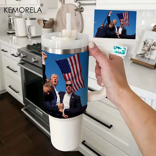 

40oz Donald Trump Tumbler With Lid Handle Straw 1200ML Stainless Steel Water Bottle Vacuum Thermos Cup Coffee Mug, Orange