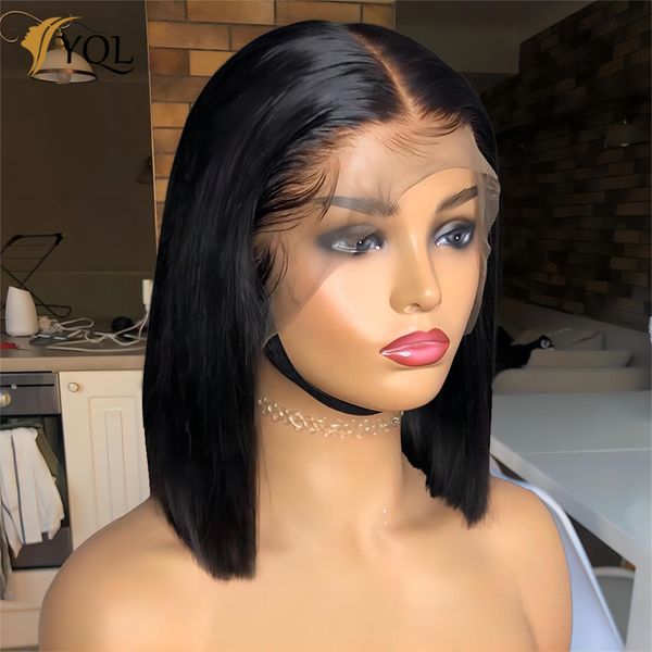

13X4 Lace Front Bob Wigs: Human Hair Short Straight Glueless Wigs for Women, Mix color
