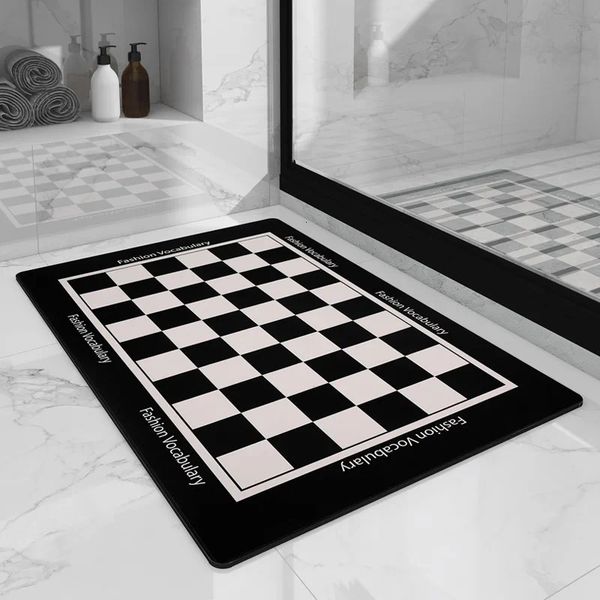 

Carpets 2024 Checkerboard or Mat Bathroom Soft Diatom Ooze Absorbent Foot Toilet Door Non-slop Mats Entrance