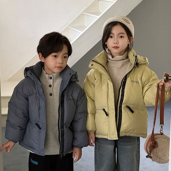 

Children's Winter Down Jacket with Removable Hat - Thick Short Coat for Boys & Girls Ages 3-15 Years Old, Blue