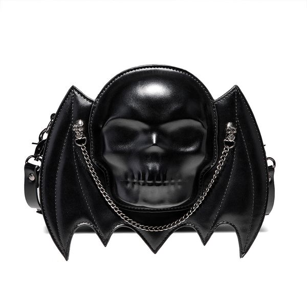 

Halloween bag New bag female European and American punk creative bat design skull head lady single shoulder oblique span bag, Black