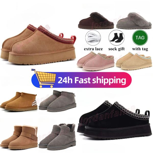 

Tasman Slippers Tazz mustard seed Chestnut Sand Fur Slides Sheepskin Classic Ultra Mini Platform Boot Winter Women Men Slip-on Shoes Suede Upper Wool Fall, Lightgreen