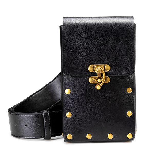

Halloween bag new European and American punk women bag Retro brown outdoor mobile phone change mini bag sports casual mini Fanny pack, Black
