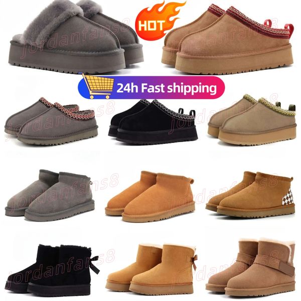 

Tasman Slippers Tazz Mustard Seed Platform Classic Ultra Mini Boot Sand Chestnut Fur Slides Sheepskin Winter Women Men Slip-on Shoes Suede Upper Wool Fall, Red