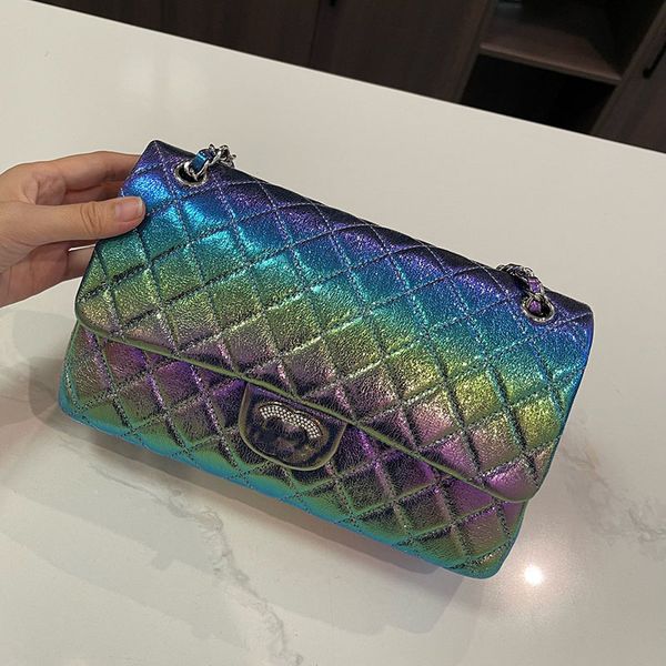 

Gradient Pearl Color Women Designer Boy Flap Bag Shiny Diamonds Silver Hardware Metal Chain Adjustable Leather Strap Luxury Shoulder Bags Crossbody Handbag 25cm, White