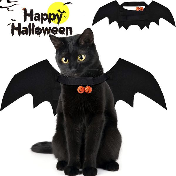 Cat Halloween Costume Pets Bat Wing with Pumpkin Shaped Jingle Bells Accessory for Puppy Kitten Halloween Party Costume Supplies