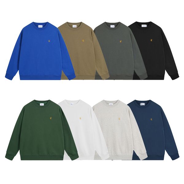 Men's Gold Embroidered Round Neck Hooded Sweatshirt - Loose Fit Pullover with Detailed Emblem