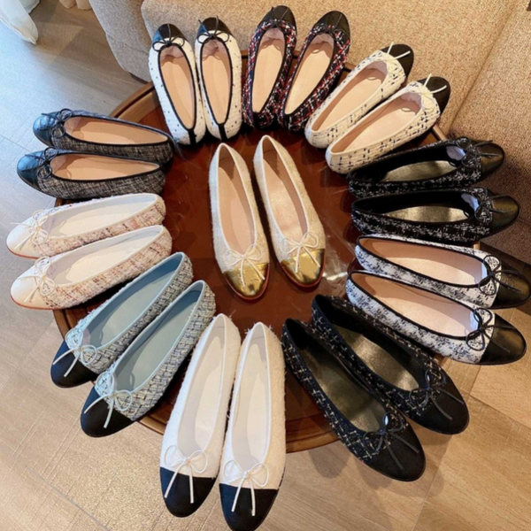 shoes Brand designer Black ballet flats Women Quilted Genuine Leather Slip on ballerina Luxury Round Toe Ladies Dress Shoes Slingbacks