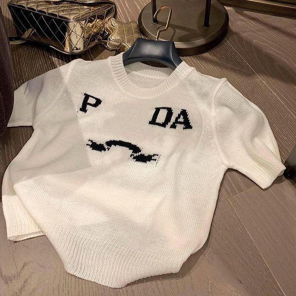 

Women Designer T Shirt Fashion Clothing Women Clothes Embroidered T Shirts Autumn Knitted Breathable Tops, Black