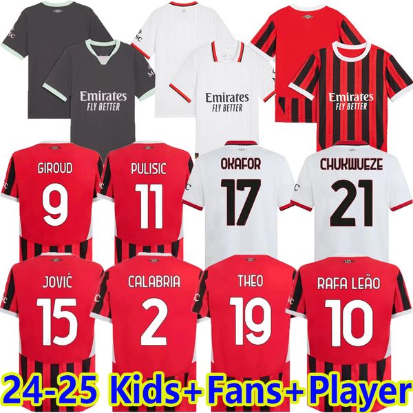 

25 26 Maglia Milan Morata Football Shirt 2024 2025 Home and Away THEOPULISCREIINDERS ROMAGNOLIRAFA LEAO Football Shirt AC Uniform Fan Player Boys' Set Complete Set, Black