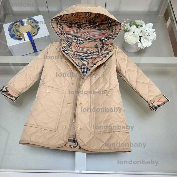 

New Designer Baby Hoodie Coat Winter Child Mid Length Cotton Checkered ing Design Outwear -12 Warm Classic Kids Down Jacket DZG2409142, Khaki