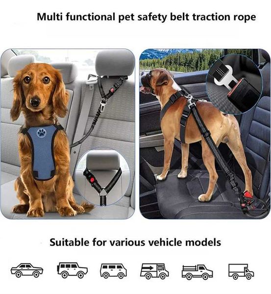 Two-in-one Pet Dog Seat Belt For Cat Car Seat Belt Dog Accessories Adjustable Harness Collar Car Seat Belt BackSeat Safety Belt