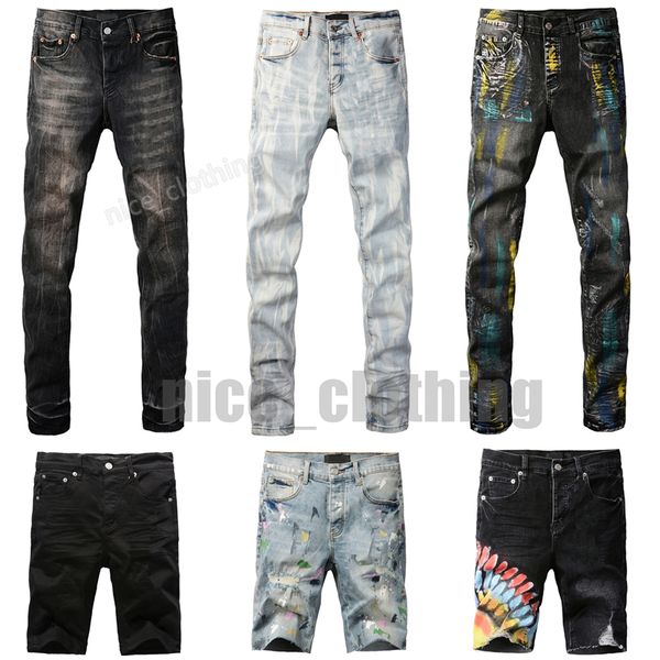 

Mens Designer Religion Distressed Ripped Biker Man Pants Fashion Hole Retro Streetwear Casual Punk Denim Cargo Black Blue Slim Fit Jeans, Style 1